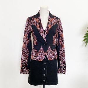 INC‎ INTERNATIONAL CONCEPTS Black/Purple Retro Paisley Year-Round Blazer Size XS